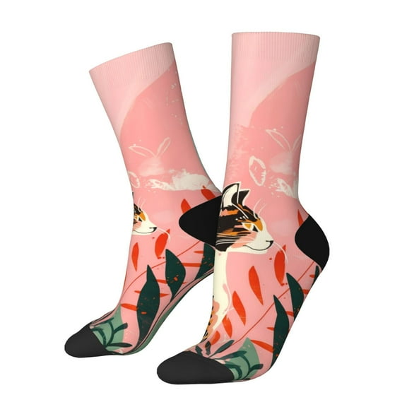 Rateoe Colorful Cat With Flowers for Women Casual Calf Socks - Cute Crew Socks - Thin Soft Above Ankle Socks Size 5-11