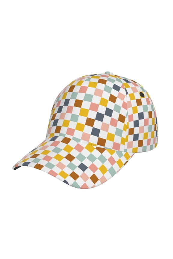Colorful Checkered 1 Pattern Baseball Cap Outdoor Cap Mountain Dad Hat - Unstructured Soft Cotton Cap-Adjustable UV Protection Cap