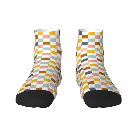 Rateoe Colorful Checkered 1 Pattern Quarter Crew Socks,Toe Seamed Ankle Socks,Cotton Cushioned Breathable Athletic Crew Sports Socks