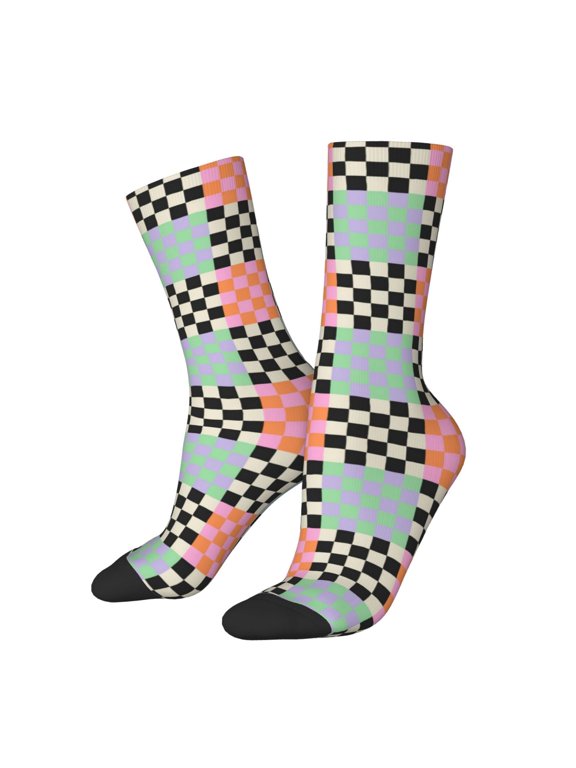 Colorful Checkered for Women Casual Calf Socks - Cute Crew Socks - Thin Soft Above Ankle Socks Size 5-11