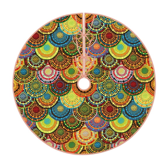 Rateoe Colorful Circle Pattern Christmas Tree Skirt with Ties, Christmas Tree Decorations, Farmhouse Christmas Decor Xmas Holiday Decorations-30"