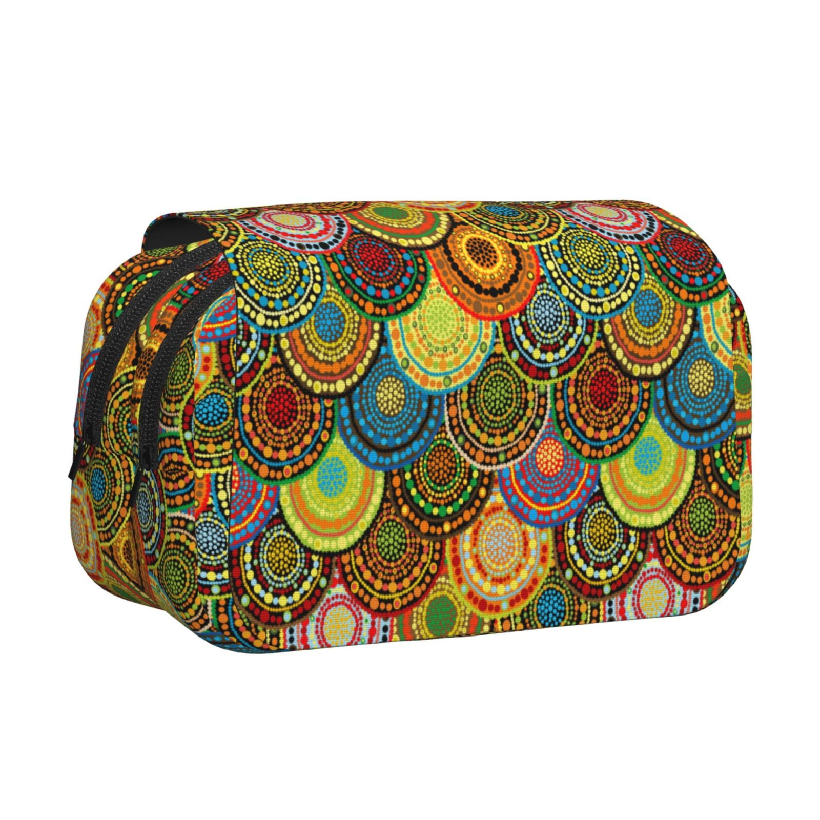 Rateoe Colorful Circle Pattern Double Clamshell Pen Case, Storage Organizer with Two Zipper Compartments– Holds Up to 50 Pencils & Pens