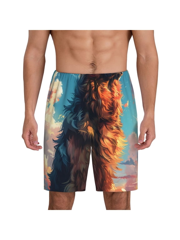 Colorful Cloud Shepherd Dog Print Men's Lounge Shorts – Soft & Breathable Pajama Bottoms with Pockets, Elastic Waistband, Lightweight Sleepwear for Nightwear & Loungewear-