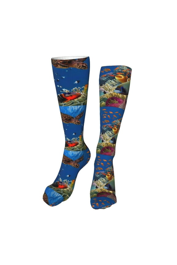 Colorful Coral Reef print Women's Men's Novelty 20in Crew Socks Cotton Socks Knee High Socks for Walking,Running,Nurses,Pregnancy-One Size