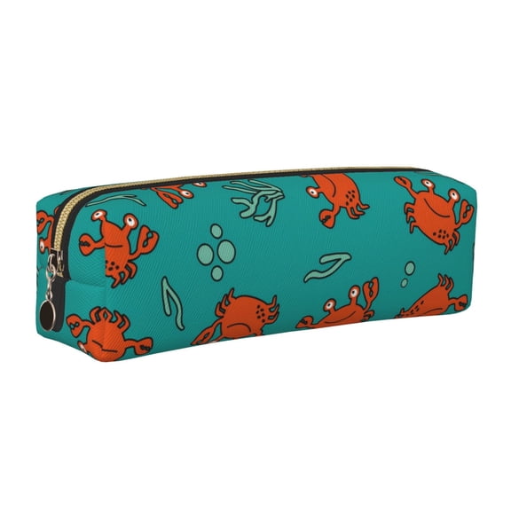 Rateoe Colorful Crab Print Leather Pencil Case with Smooth Zipper, Compact Storage for Writing Tools & Art Supplies, 8.26" x 1.96" x 2.16"