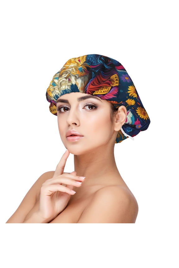 Colorful Daisy Sunflower Cow Pattern Silk Satin Hair Bonnet for Sleeping, Adjustable Sleep Cap Turban for Women , Curly Straight Hair Long Large Braid