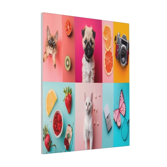 Rateoe Colorful Dog Cat Collage Pattern Decorative Picture – Unique Modern Wall Art, Ready-to-Hang Canvas Print for Home (Vertical)
