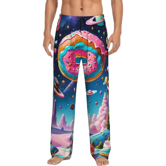 Rateoe Colorful Donut Pattern Men’s Ultra-Soft Comfy Pajama Lounge Pants Sleepwear,Comfortable Lounge Wear,lightweight Pajamas, Casual Home Wear-X-Large