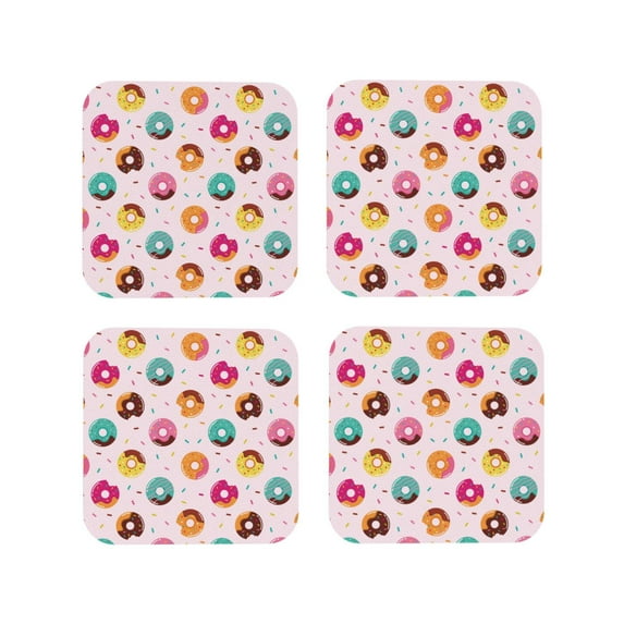 Rateoe Colorful Donuts Drawing Drink Coasters Set of 4 Leather Coasters Spill Protection for Table Desk,Durable and Non Slip Leather Coaster ,4 Inches Drink Mats-Square