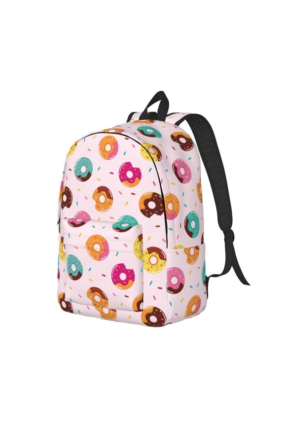 Colorful Donuts Pattern Durable Canvas Backpack for Men & Women – Stylish & Lightweight – Adjustable Straps, Multiple Pockets – Fits 15-17 Inch LaptopsMedium