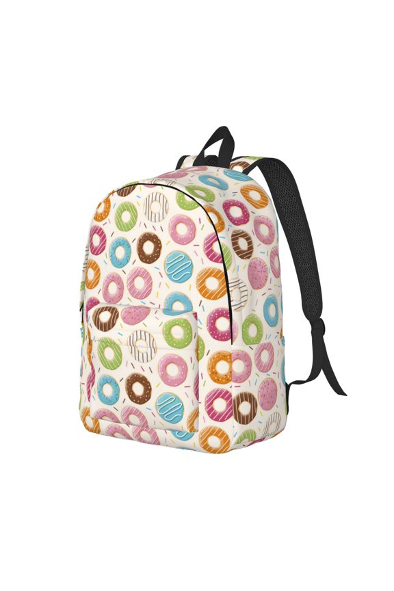 Colorful Donuts Pattern Durable Canvas Backpack for Men & Women – Stylish & Lightweight – Adjustable Straps, Multiple Pockets – Fits 15-17 Inch LaptopsSmall