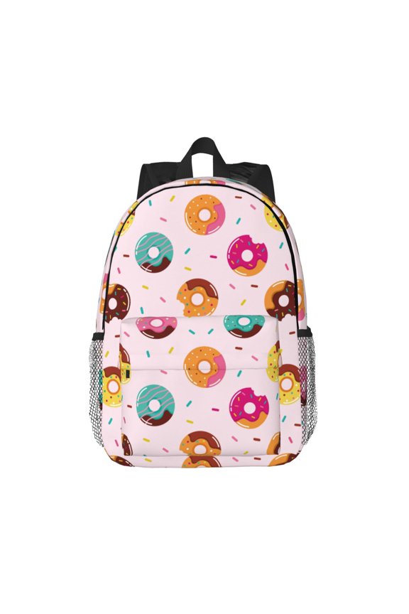 Colorful Donuts Pattern Student Backpack Water-resistant Backpack 15-inch Laptop Backpack Lightweight Adjustable School Backpack