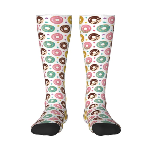 Rateoe Colorful Donuts Pattern Women’s Knee High Crew Socks,Trouser Socks Comfortable, Breathable, Moisture-Wicking and Soft