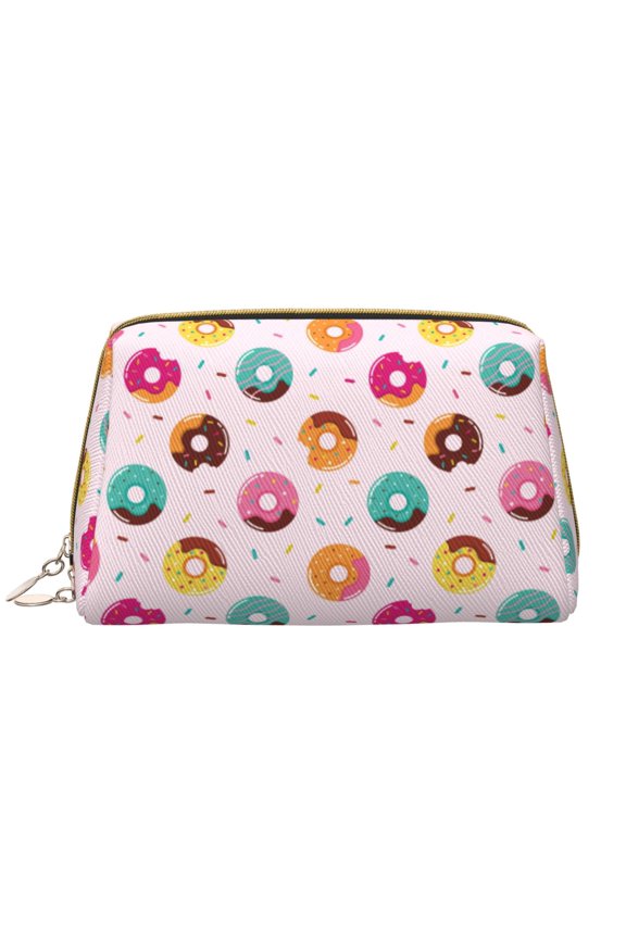 Colorful Donuts for Travel Makeup Bag,Large Capacity Cosmetic Bags for Women,Waterproof Portable Pouch Open Flat Toiletry Bag Make up Organizer