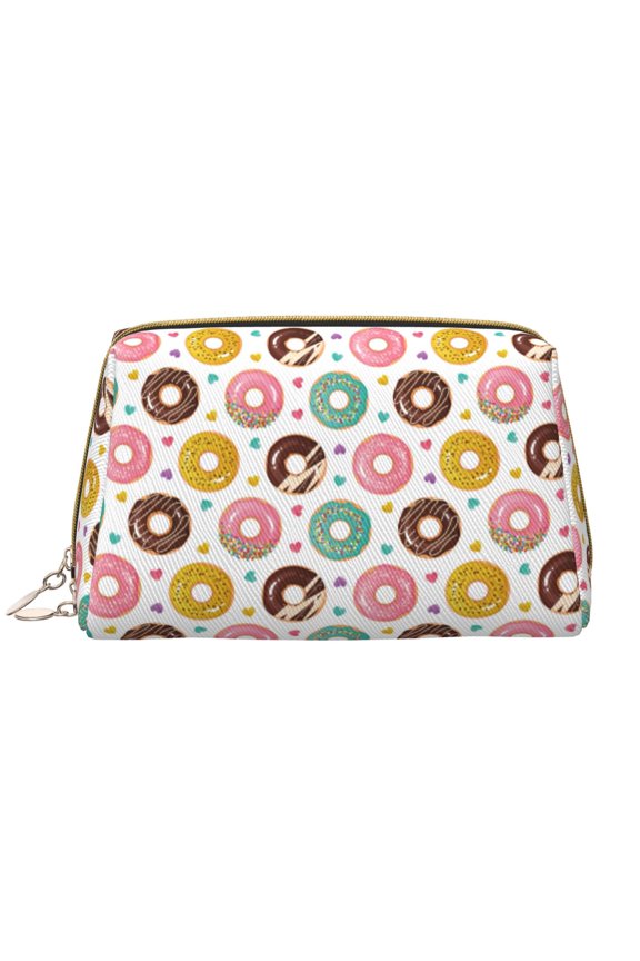 Colorful Donuts for Travel Makeup Bag,Large Capacity Cosmetic Bags for Women,Waterproof Portable Pouch Open Flat Toiletry Bag Make up Organizer