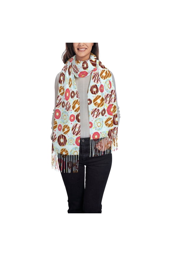 Colorful Donuts Women's Traditional Scarf Wrap Tassel Shawl Fringes Neck Head Shawl Retro Scarf