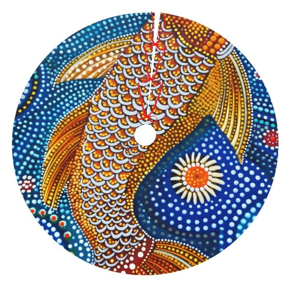 Rateoe Colorful Dot Art Fish Print Christmas Tree Skirt 36" for Xmas Holiday New Year Party Circle Tree Mat Ornaments Decoration