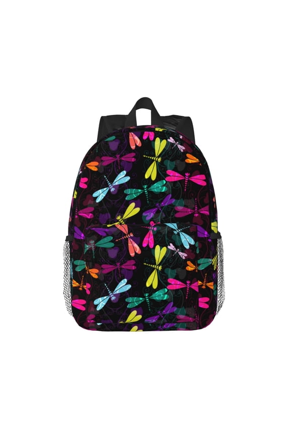 Colorful Dragonflies Pattern Student Backpack Water-resistant Backpack 15-inch Laptop Backpack Lightweight Adjustable School Backpack