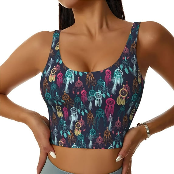Rateoe Colorful Dreamcatcher1 Print Womens' Sports Bras Scoop Neck Sports Vest- Padded U Back Seamless High Impact Support-Large