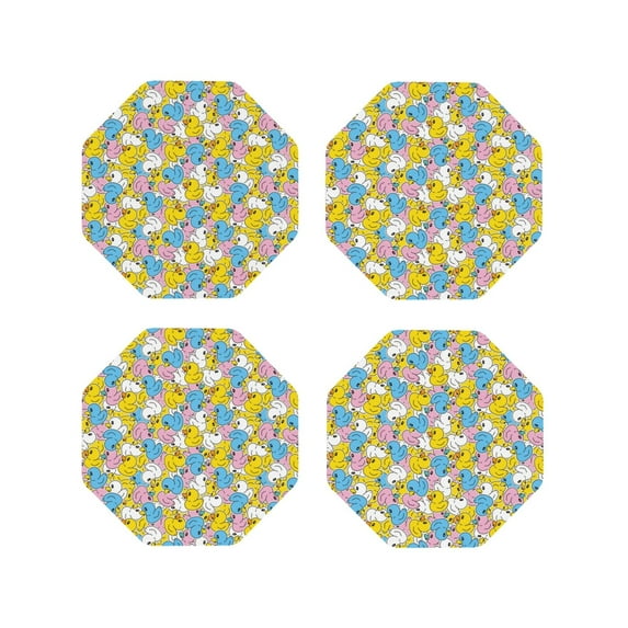 Rateoe Colorful Duck Drawing Drink Coasters Set of 4 Leather Coasters Spill Protection for Table Desk,Durable and Non Slip Leather Coaster ,4 Inches Drink Mats-Octagon