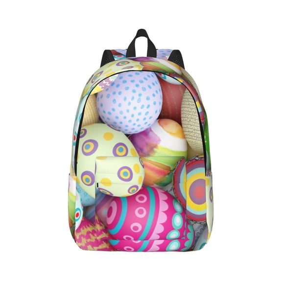 Rateoe Colorful Easter Eggs Pattern Canvas College Laptop Backpack,Travel Daypack,Durable Rucksack Travel Notebook Bag School Backpack Book Bag for Men Women-Medium