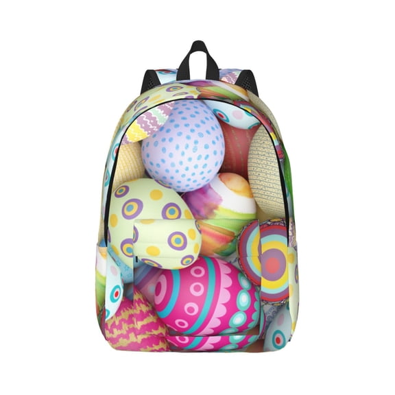 Rateoe Colorful Easter Eggs Pattern Canvas College Laptop Backpack,Travel Daypack,Durable Rucksack Travel Notebook Bag School Backpack Book Bag for Men Women-Small