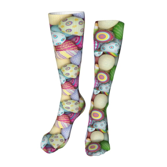 Rateoe Colorful Easter Eggs print Women's Men's Novelty 20in Crew Socks Cotton Socks Knee High Socks for Walking,Running,Nurses,Pregnancy-One Size