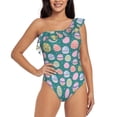 thumbnail image 1 of Rateoe Colorful Easter eggs Pattern Women One Piece Swimsuits Tummy Control One Shoulder Bathing Suits Ruffle Swimwear-X-Large, 1 of 6