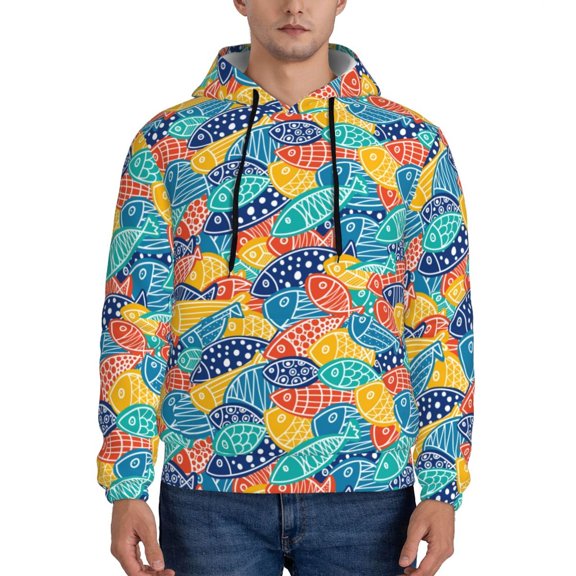 Rateoe Colorful Fish 1 Pattern Mens Hoodie, Pullover Hooded Sweatshirt, Kangaroo Pocket Hoodie Ideal for Daily Wear, Travel and Home-XX-Large