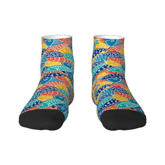 Rateoe Colorful Fish 1 Pattern Quarter Crew Socks,Toe Seamed Ankle Socks,Cotton Cushioned Breathable Athletic Crew Sports Socks