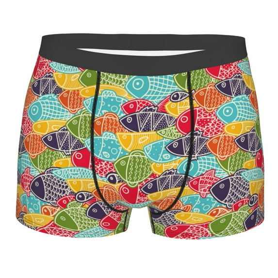 Rateoe Colorful Fish 2 Mens Boxer Briefs Poly Spandex Performance Boxer Briefs Underwear Hem Boxer Briefs - Small