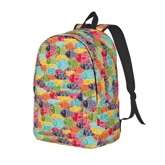 Rateoe Colorful Fish 2 Pattern Durable Canvas Backpack for Men & Women – Stylish & Lightweight – Adjustable Straps, Multiple Pockets – Fits 15-17 Inch LaptopsSmall