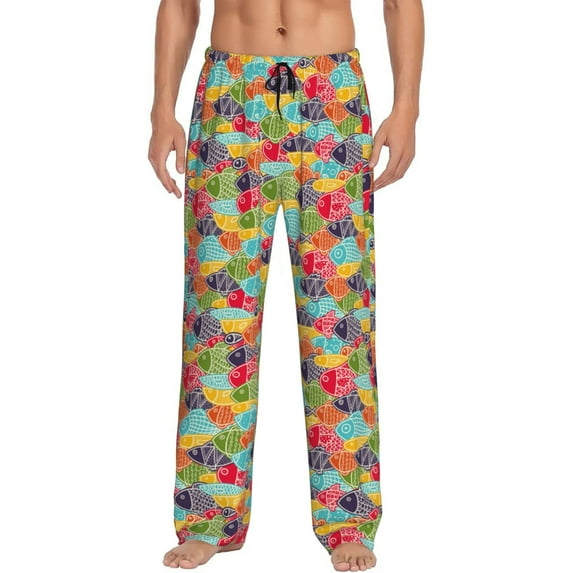 Rateoe Colorful Fish 2 Pattern Men’s Ultra-Soft Comfy Pajama Lounge Pants Sleepwear,Comfortable Lounge Wear,lightweight Pajamas, Casual Home Wear-Medium