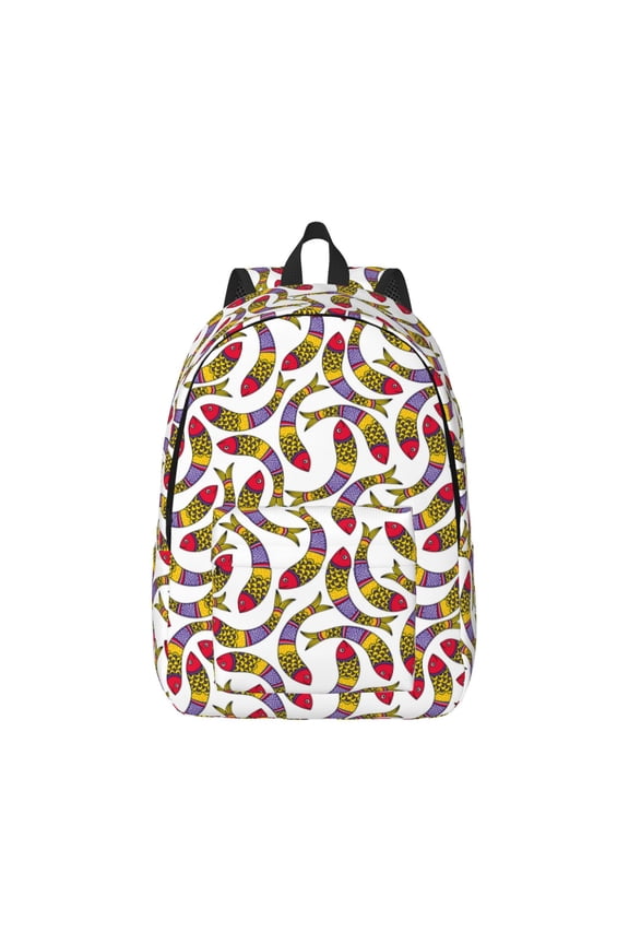 Colorful Fishes Pattern Canvas College Laptop Backpack,Travel Daypack,Durable Rucksack Travel Notebook Bag School Backpack Book Bag for Men Women-Medium