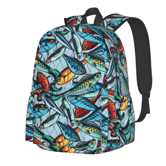 Rateoe Colorful Fishing Baits Pattern Student Backpack,Backpack for School,Lightweight Bag,Travel Backpack,Outdoor Backpack,Large Capacity Backpack