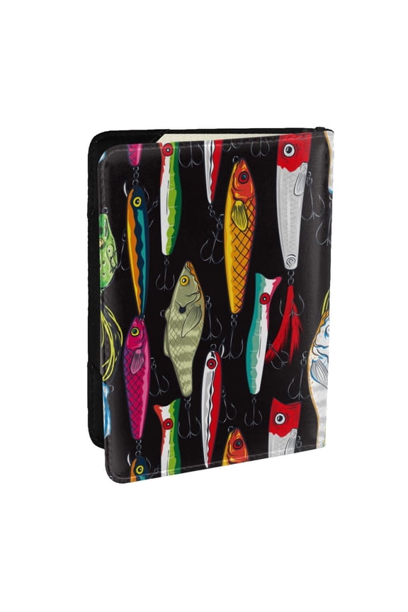 Colorful Fishing Lures Pattern Passport Holder Wallet Leather Mulit-purpose Travel Wallet Credit Cards Case ,Passport Cover for Women Men-6.5 in