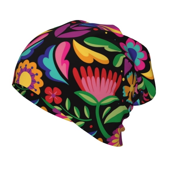 Rateoe Colorful Floral Embroidery Mexican Kids Beanie Warm Knit Beanie Hats Boys Girls Winter Hat Soft Slouchy Hats for Kids