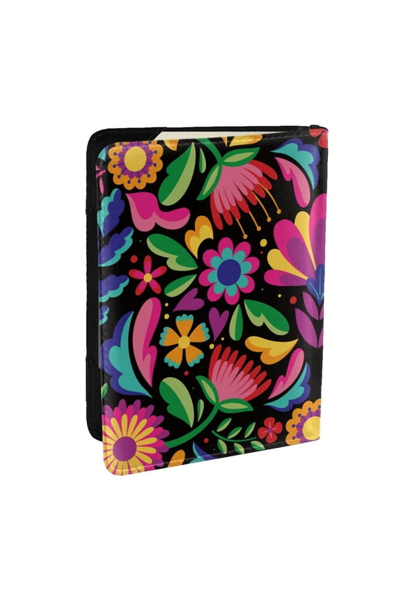 Colorful Floral Embroidery Mexican Pattern Passport Holder Wallet Leather Mulit-purpose Travel Wallet Credit Cards Case ,Passport Cover for Women Men-6.5 in