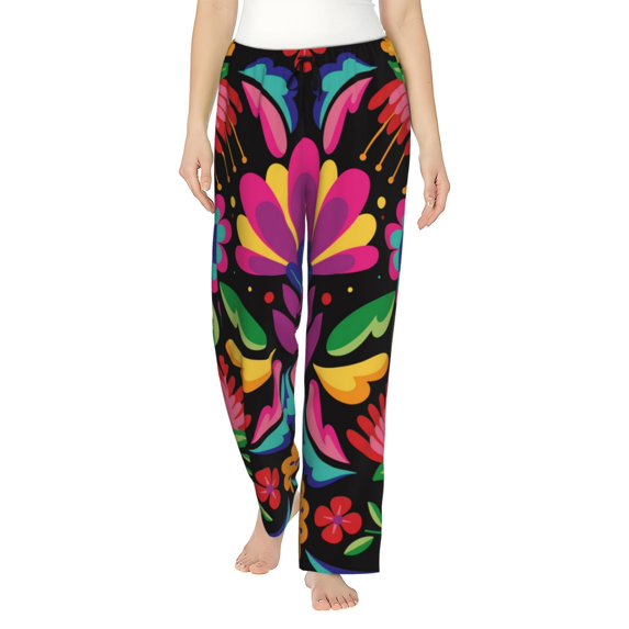 Rateoe Colorful Floral Embroidery Mexican Pattern Women’s Ultra-Soft Comfy Pajama Lounge Pants Sleepwear,Comfortable Lounge Wear,lightweight Pajamas, Casual Home Wear-X-Large