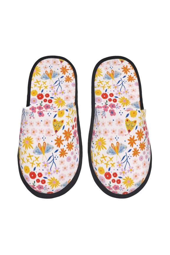 Colorful Floral Pattern Fuzzy Slippers Fuzzy Soft House Slippers Plush Furry Warm Cozy Open Toe Fluffy Home Shoes-Large