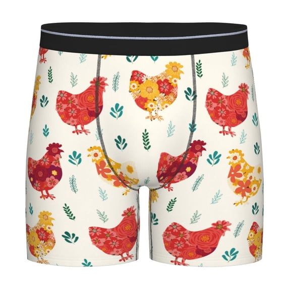 Rateoe Colorful Flower Chickens Print Men’s Underwear Boxer Briefs Soft Comfortable Underwear Boxer Briefs, Long Leg Briefs,Anti-chafing Boxer Briefs