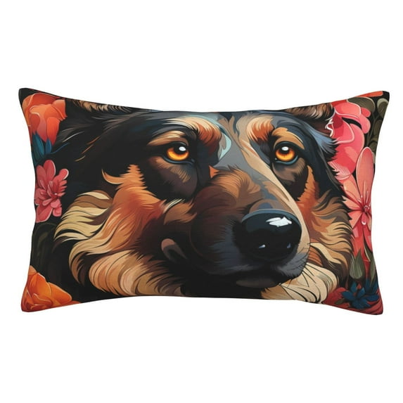 Rateoe Colorful Flower German Shepherd Pattern Decorative Pillow Case,Throw Pillow Covers,Plush Pillow Cover,Soft Pillow Case,Velvet Pillow Case-16"x24"