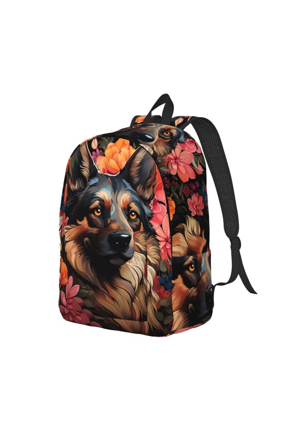Colorful Flower German Shepherd Pattern Durable Canvas Backpack for Men & Women – Stylish & Lightweight – Adjustable Straps, Multiple Pockets – Fits 15-17 Inch LaptopsSmall