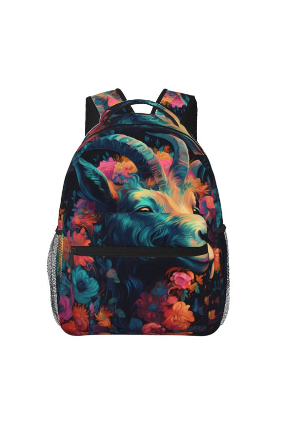 Colorful Flower Goat Pattern Casual Backpack for School, Work, Travel Adjustable Straps, Multiple Compartments Ergonomic Design, Fits Laptops and Tablets