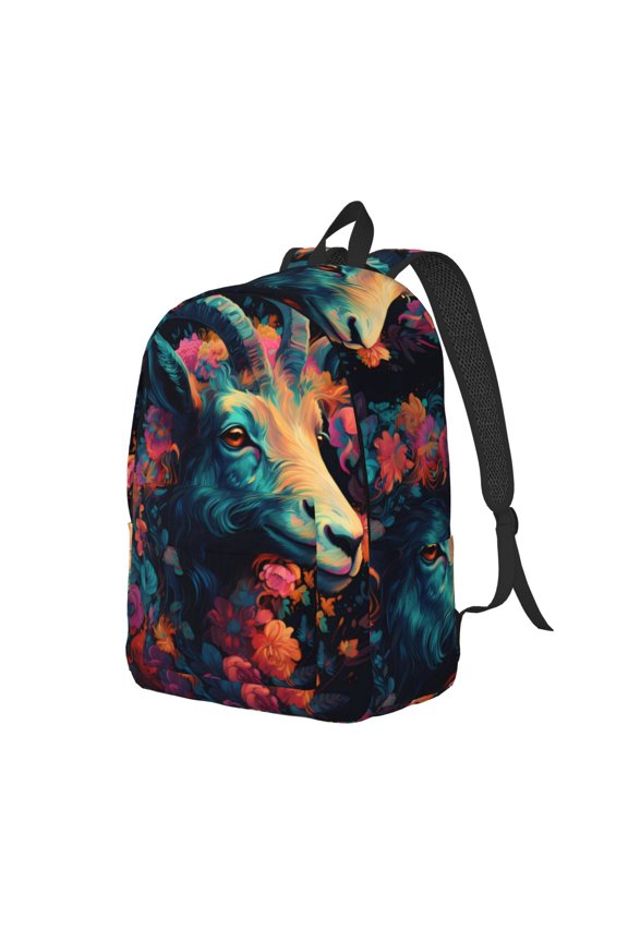 Colorful Flower Goat Pattern Durable Canvas Backpack for Men & Women – Stylish & Lightweight – Adjustable Straps, Multiple Pockets – Fits 15-17 Inch LaptopsSmall