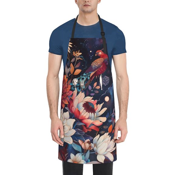 Rateoe Colorful Flower Peacock Aprons with Pocket,Men Womens Aprons Waterproof Adjustable Cooking Aprons for Kitchen Gardening and Salon