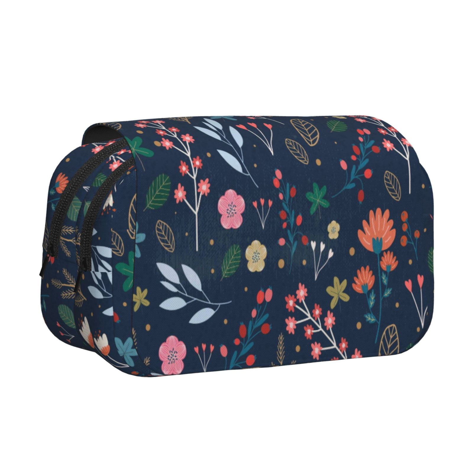 Rateoe Colorful Flowers Pattern Double Clamshell Pen Case, Storage Organizer with Two Zipper Compartments– Holds Up to 50 Pencils & Pens