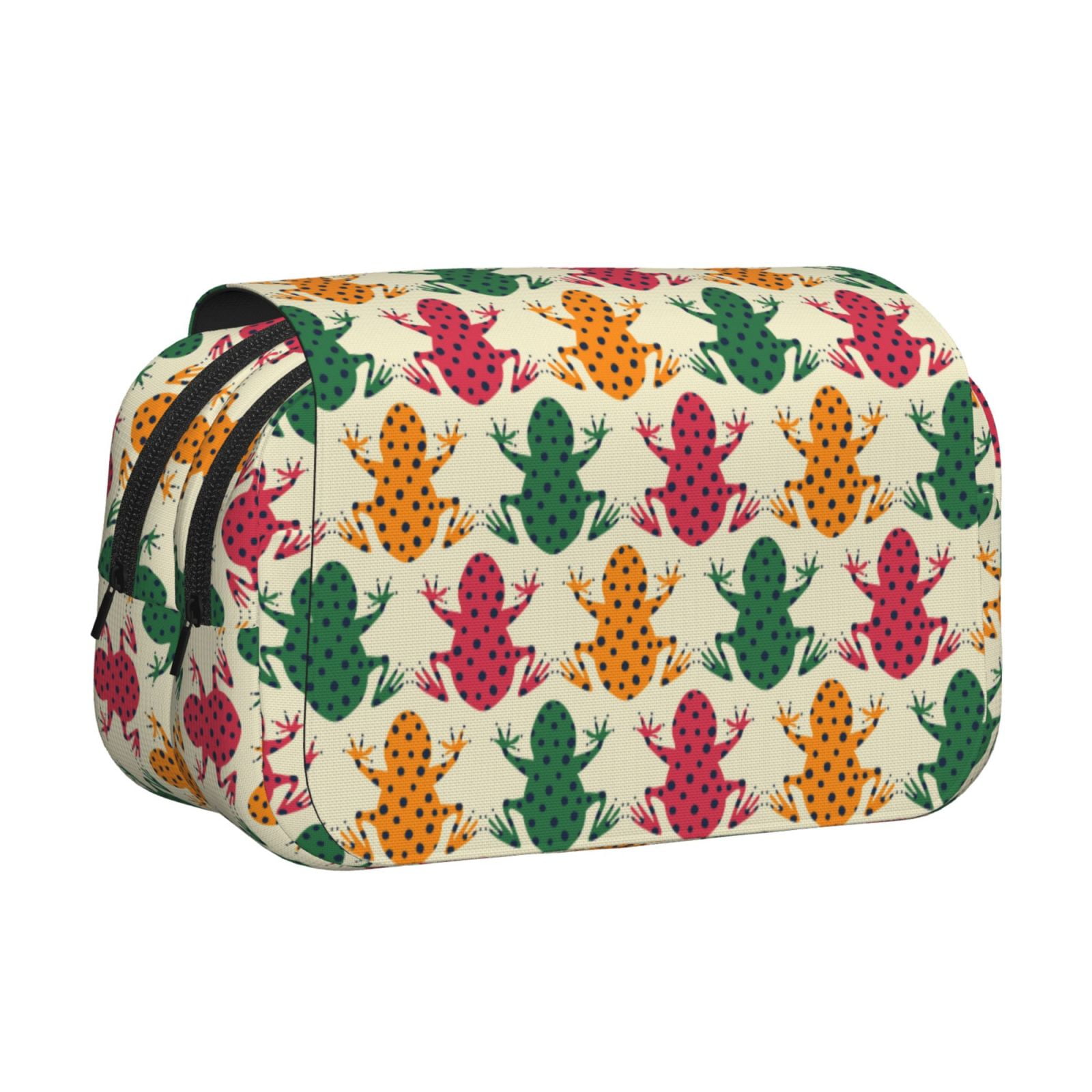 Rateoe Colorful Frogs Pattern Double Clamshell Pen Case, Storage Organizer with Two Zipper Compartments– Holds Up to 50 Pencils & Pens
