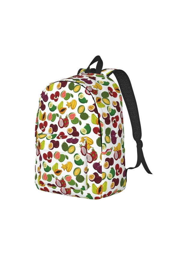 Colorful Fruits Pattern Durable Canvas Backpack for Men & Women – Stylish & Lightweight – Adjustable Straps, Multiple Pockets – Fits 15-17 Inch LaptopsMedium