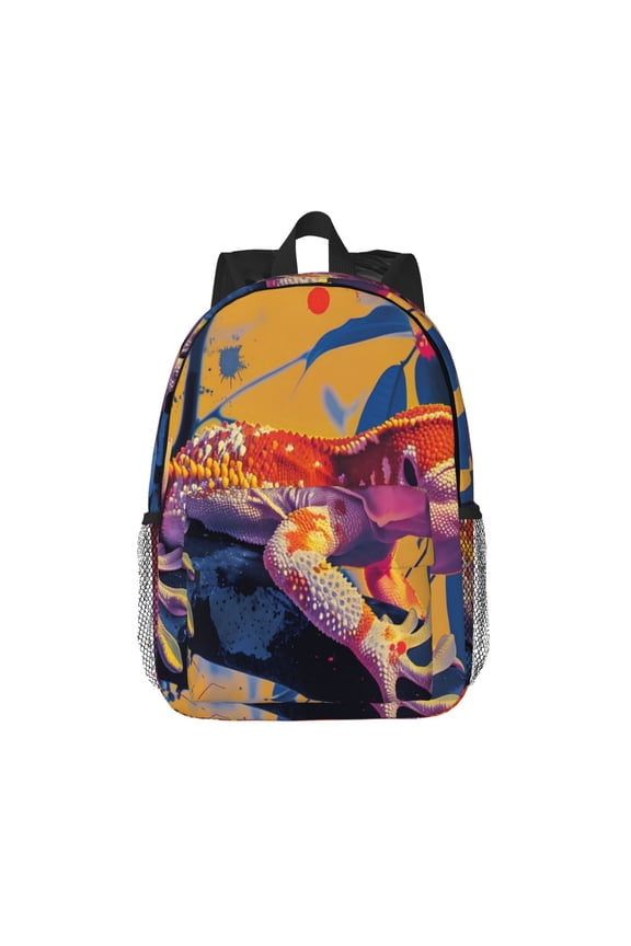 Colorful Gecko Jungle Art Pattern Student Backpack Water-resistant Backpack 15-inch Laptop Backpack Lightweight Adjustable School Backpack